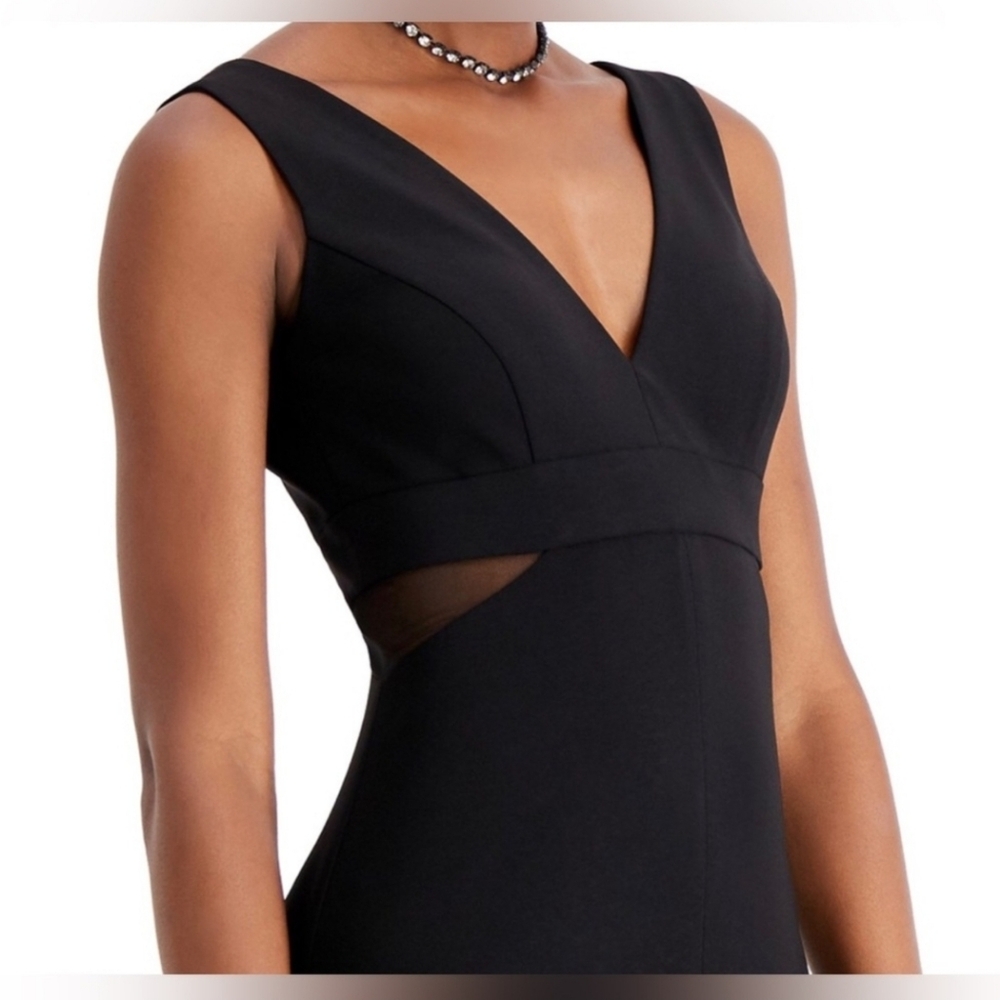 Xscape Black V-Neck Maxi Dress with Sheer Side Insets